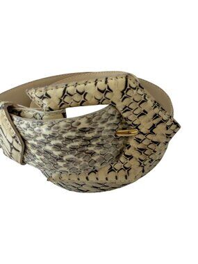 Ritz Snake Skin Belt With Gold-Tone Buckle M/L Size Cream & Black Pattern